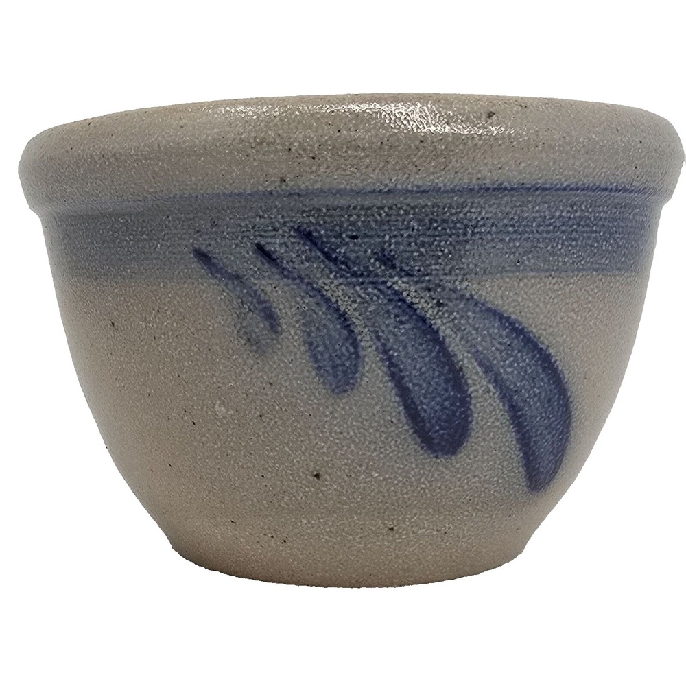 Handcrafted Stoneware Mixing Bowl 5" Small Blue Floral Rowe Pottery Works 1991
